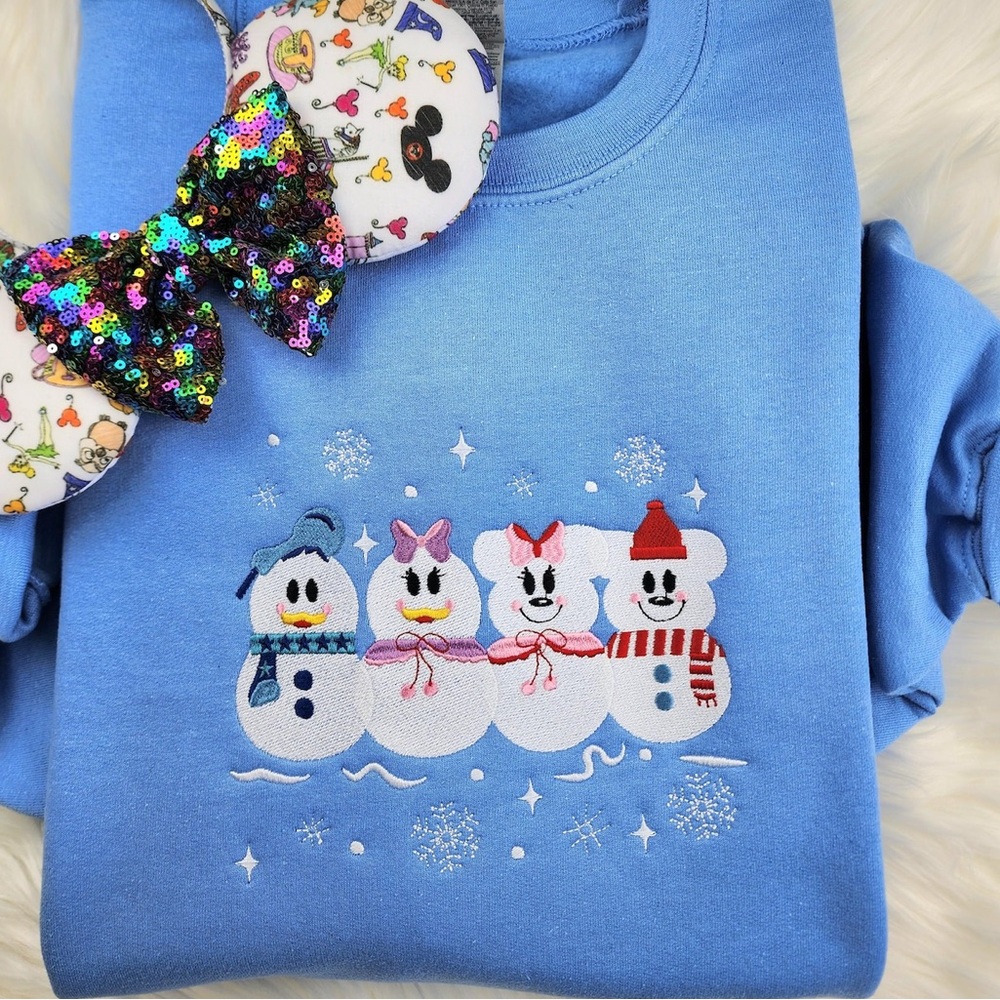 Fab 4 Snowmen Disney Christmas Embroidered Crewneck Sweatshirt
